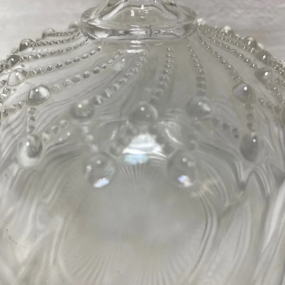 VTG Clear Glass Round Covered Candy Dish with Handles Sunburst‎ Pattern Lid